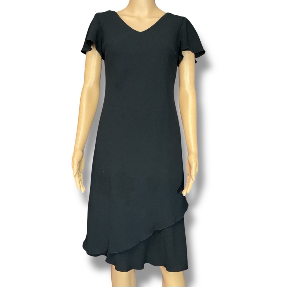 Classic Black V-Neck Layered Hem Dress